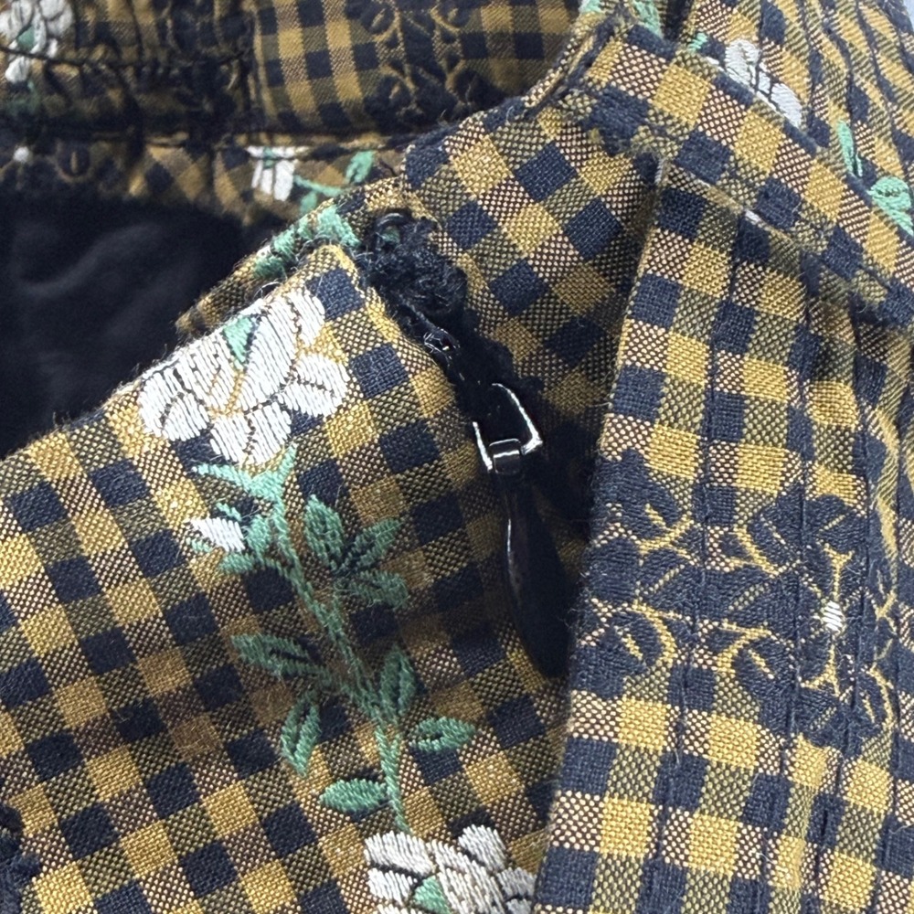Loeffler Randall XL Skirt Quilted Gingham Floral Stripe Brown Yellow Midi Tie - Picture 10 of 14